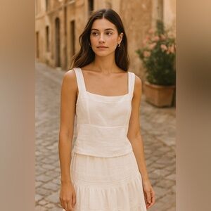 LAB Collection Linen Blend White Structured Tank Top Size Small